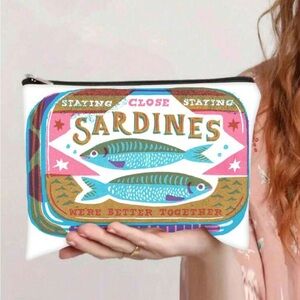 New Colorful Sardines Graphic Make Up Carryall Canvas Zip Top Pouch OS